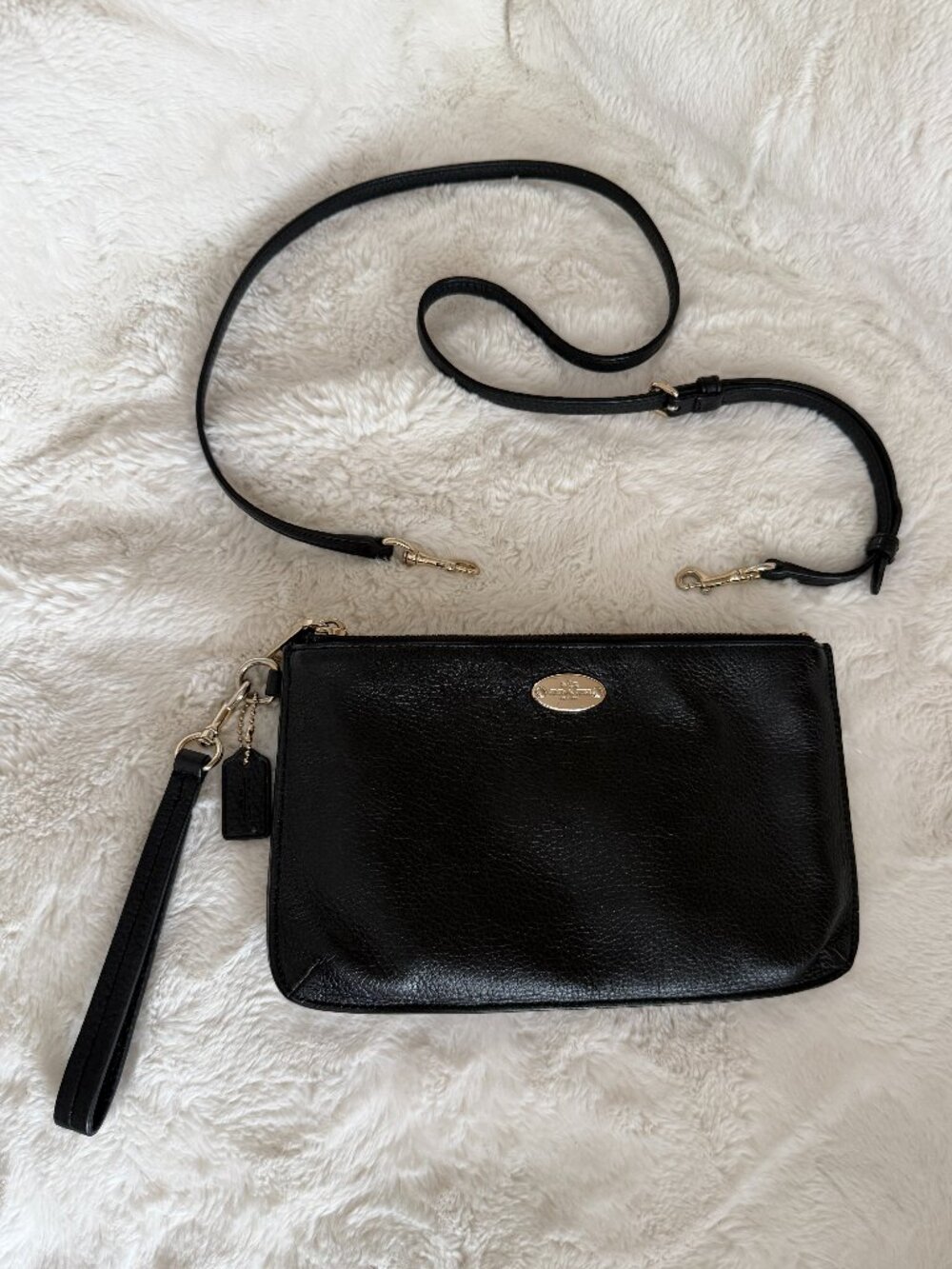 Coach Lyla Double Gusset Pebble Black Leather Crossbody/Wristlet F53157